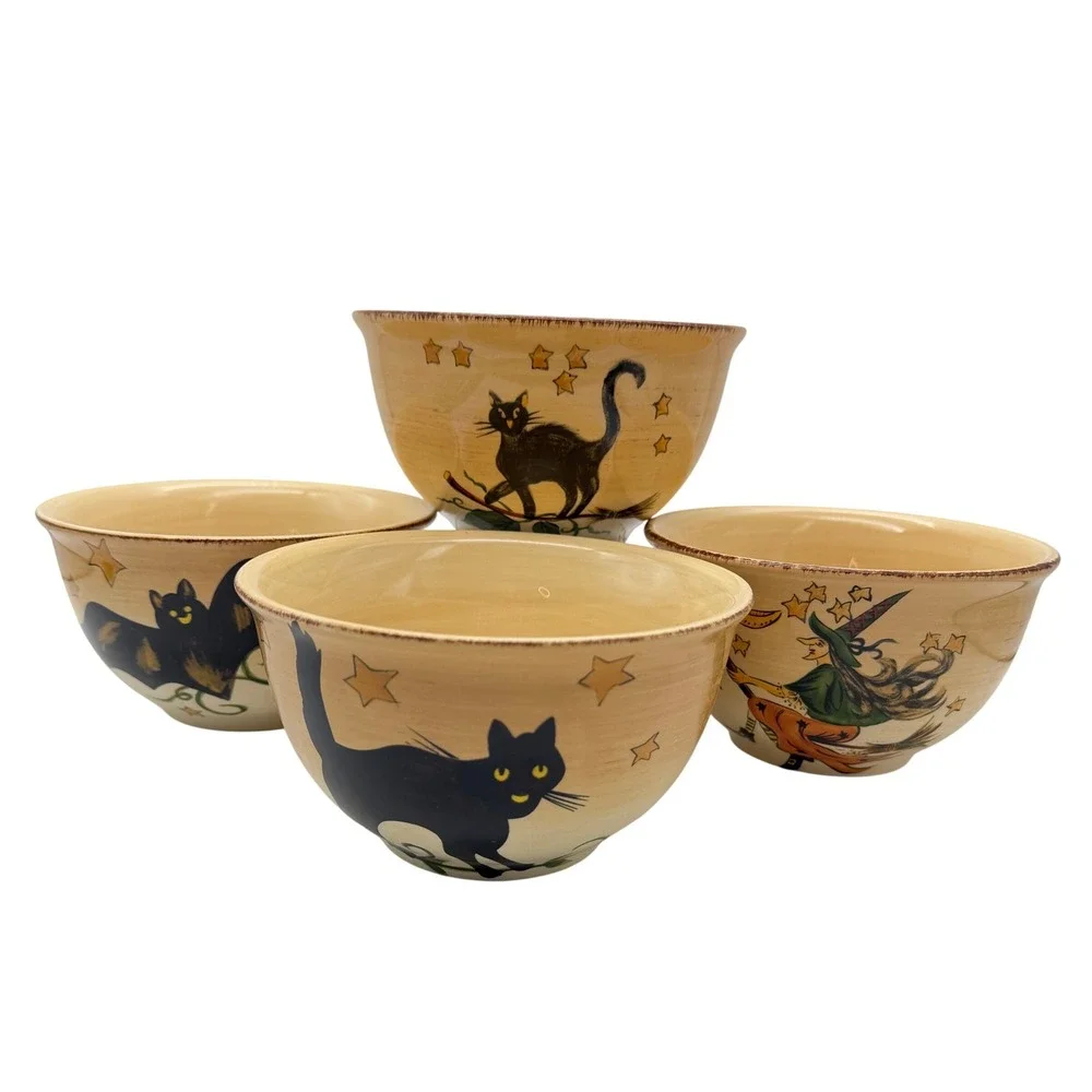 Tabletops Lifestyles Wicked Hollow Halloween Bowls Set 4 Dario Farrucci Cat Bat